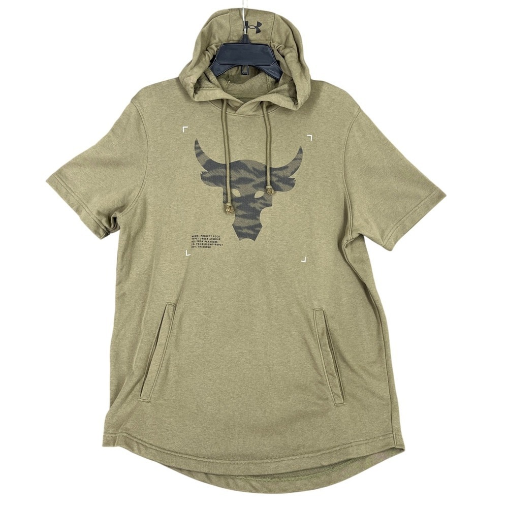 Under Armour Project Rock Hoodie Mens M Short Sleeve Bull Logo Gymcore Training‎